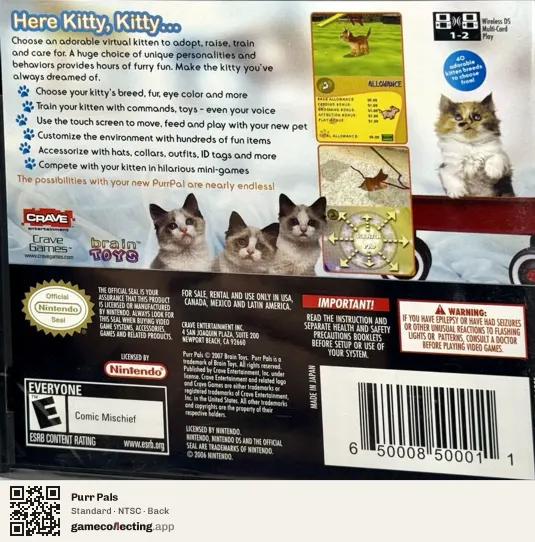Purr Pals Nintendo DS, NTSC box back