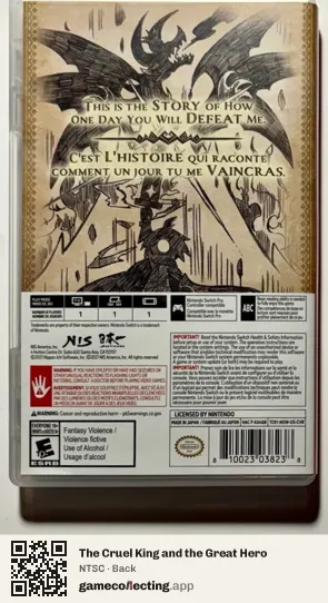 The Cruel King and the Great Hero Nintendo Switch, NTSC box back
