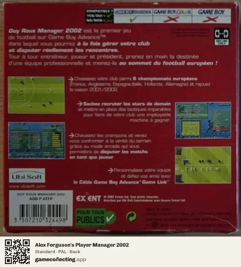 Alex Ferguson's Player Manager 2002 Game Boy Advance, PAL box back