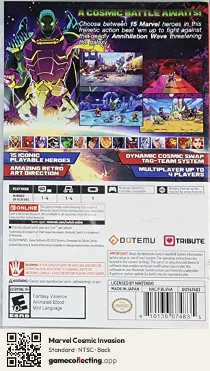 Marvel Cosmic Invasion Nintendo Switch, NTSC box back