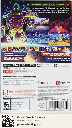 Marvel Cosmic Invasion Nintendo Switch, NTSC box back