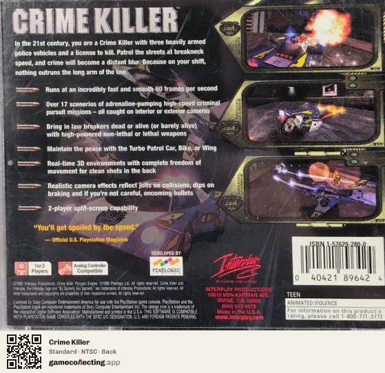 Crime Killer PlayStation, NTSC box back