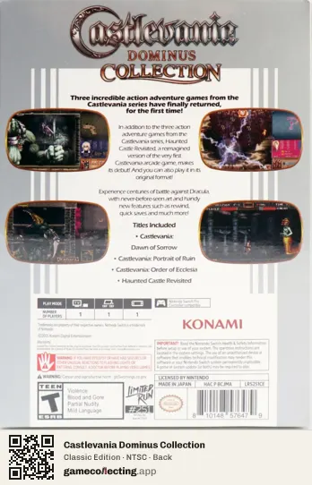 Castlevania Dominus Collection Nintendo Switch, NTSC box back