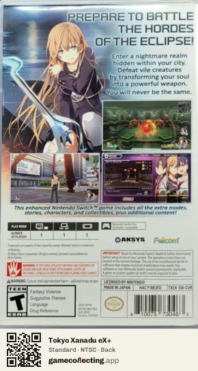 Tokyo Xanadu eX+ Nintendo Switch, NTSC box back