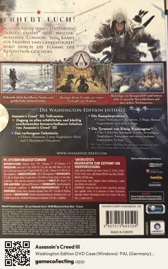 Assassin's Creed III Computer, Germany box back