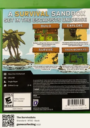 The Survivalists Xbox One, NTSC box back