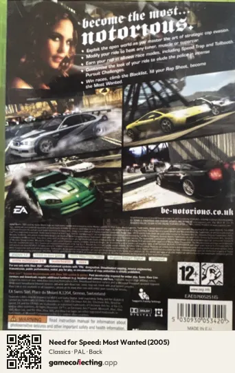 Need for Speed: Most Wanted (2005) Xbox 360, PAL box back
