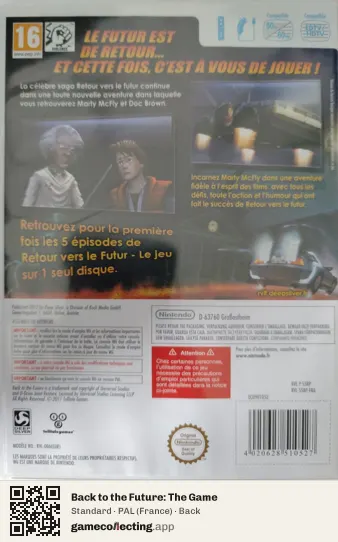 Back to the Future: The Game Nintendo Wii, France box back