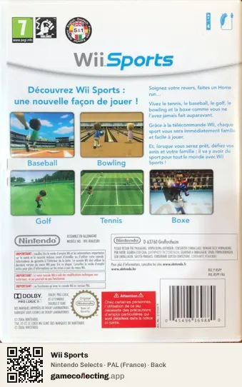 Wii Sports Nintendo Wii, France box back