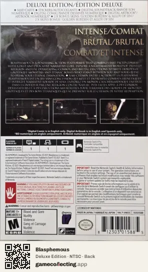 Blasphemous Nintendo Switch, NTSC box back