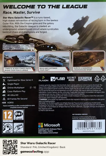 Star Wars: Galactic Racer Xbox Series X, United Kingdom box back