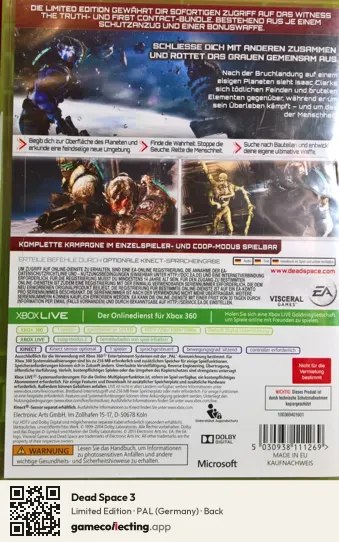 Dead Space 3 Xbox 360, Germany box back
