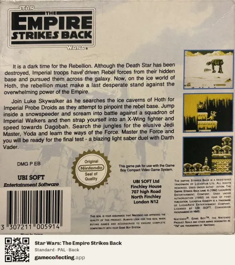 Star Wars: The Empire Strikes Back Game Boy, PAL box back