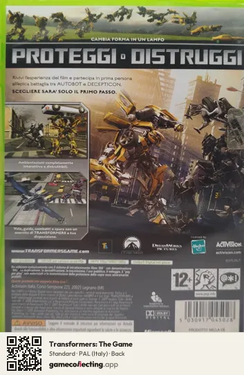 Transformers: The Game Xbox 360, Italy box back