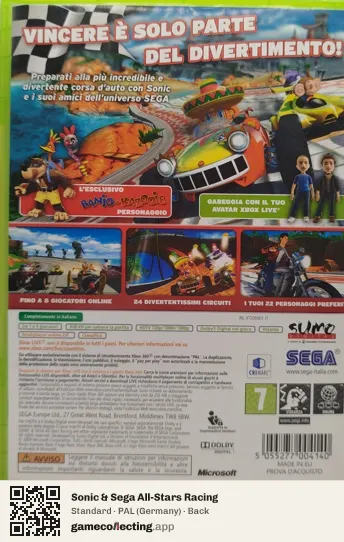 Sonic & Sega All-Stars Racing Xbox 360, Germany box back