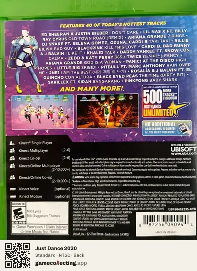 Just Dance 2020 Xbox One, NTSC box back