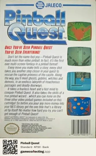 Pinball Quest Nintendo Entertainment System, NTSC box back