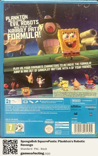 SpongeBob SquarePants: Plankton's Robotic Revenge Nintendo Wii U, PAL box back