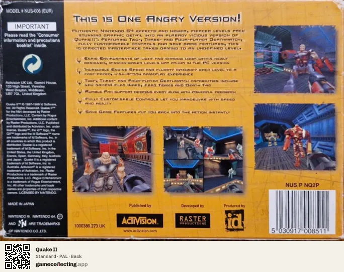 Quake II Nintendo 64, PAL box back