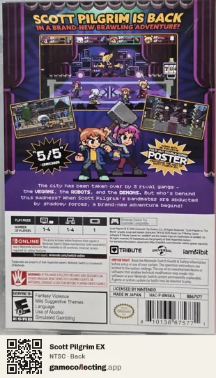 Scott Pilgrim EX Nintendo Switch, NTSC box back