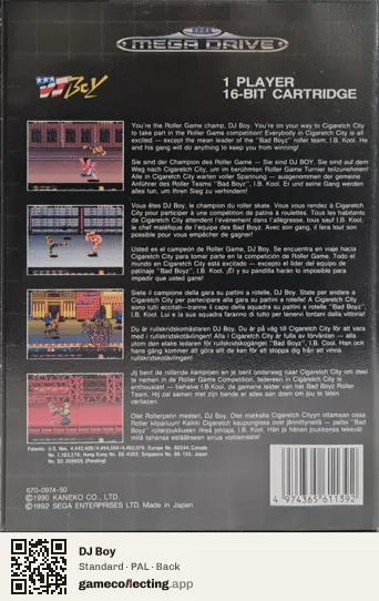 DJ Boy Sega Mega Drive / Genesis, PAL box back
