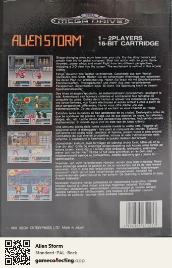 Alien Storm Sega Mega Drive / Genesis, PAL box back