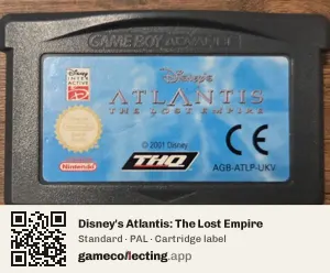Disney's Atlantis: The Lost Empire Game Boy Advance, PAL cartridge label