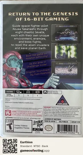 Earthion Nintendo Switch, NTSC box back