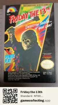 Friday the 13th Nintendo Entertainment System, NTSC cartridge label