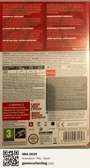 NBA 2K25 Nintendo Switch, PAL box back