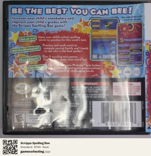 Scripps Spelling Bee Nintendo DS, NTSC box back