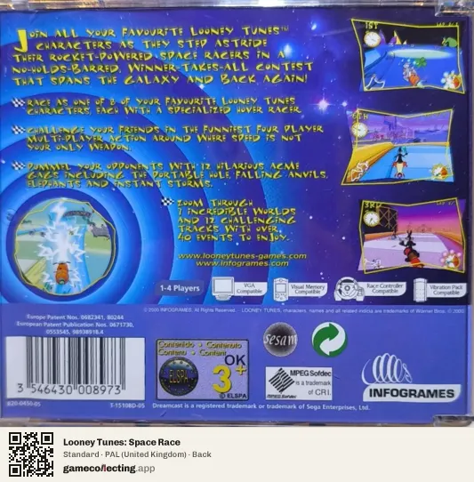 Looney Tunes: Space Race Sega Dreamcast, United Kingdom box back
