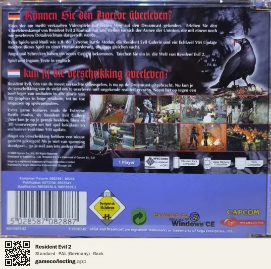 Resident Evil 2 Sega Dreamcast, Germany box back