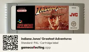 Indiana Jones' Greatest Adventures Super Nintendo Entertainment System, PAL cartridge label