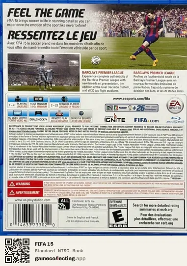 FIFA 15 PlayStation 4, NTSC box back