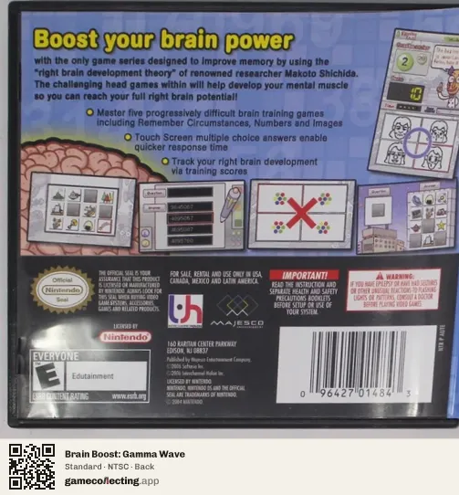 Brain Boost: Gamma Wave Nintendo DS, NTSC box back