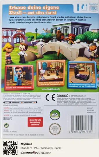 MySims Nintendo Wii, Germany box back