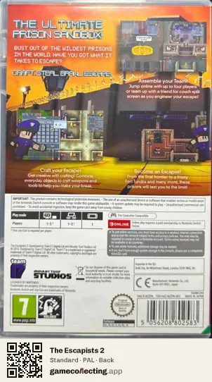 The Escapists 2 Nintendo Switch, PAL box back