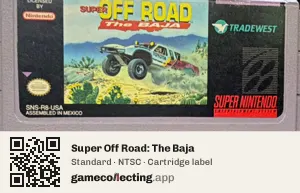 Super Off Road: The Baja Super Nintendo Entertainment System, NTSC cartridge label