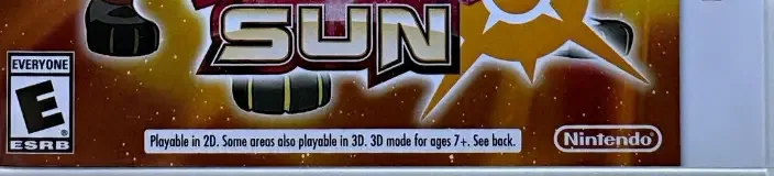 Pokémon Sun, the ESRB box on its front