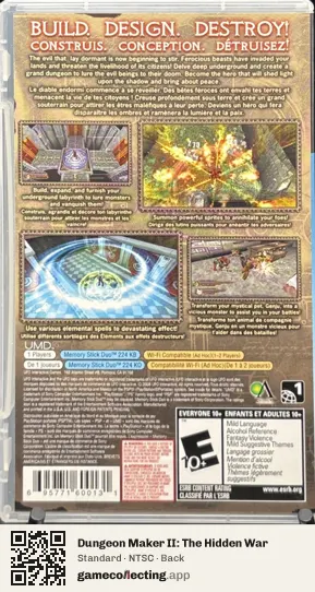 Dungeon Maker II: The Hidden War PlayStation Portable, NTSC box back