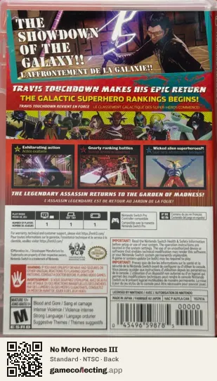 No More Heroes III Nintendo Switch, NTSC box back