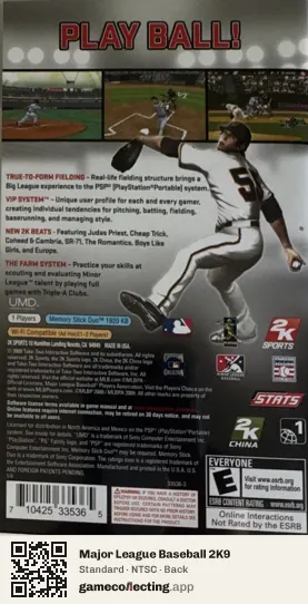 Major League Baseball 2K9 PlayStation Portable, NTSC box back