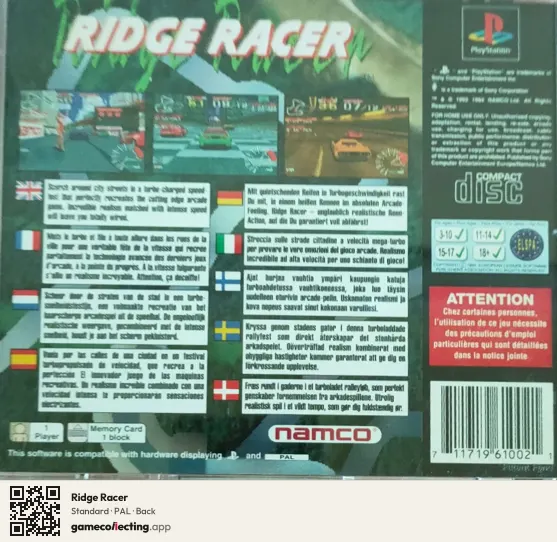 Ridge Racer PlayStation, PAL box back