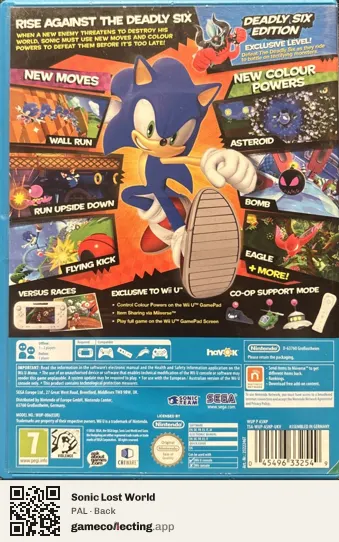Sonic Lost World Nintendo Wii U, PAL box back