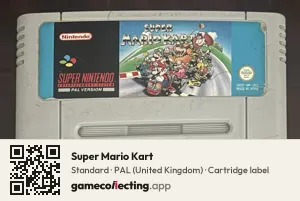 Super Mario Kart Super Nintendo Entertainment System, PAL cartridge label