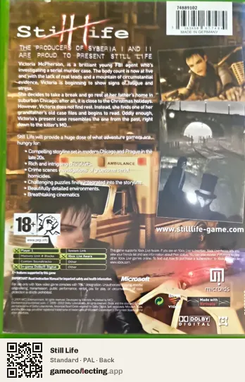 Still Life Xbox, PAL box back