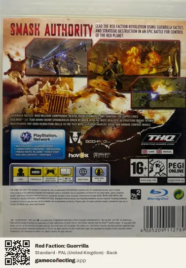 Red Faction: Guerrilla PlayStation 3, United Kingdom box back
