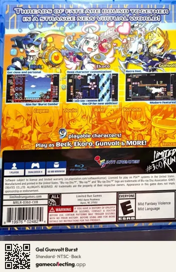 Gal Gunvolt Burst PlayStation 4, NTSC box back