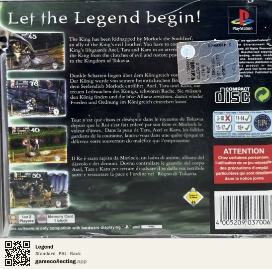 Legend PlayStation, PAL box back